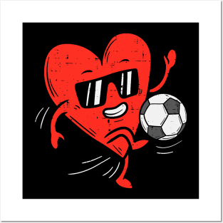Heart Playing Soccer Valentines Day Football Girls Boys Posters and Art